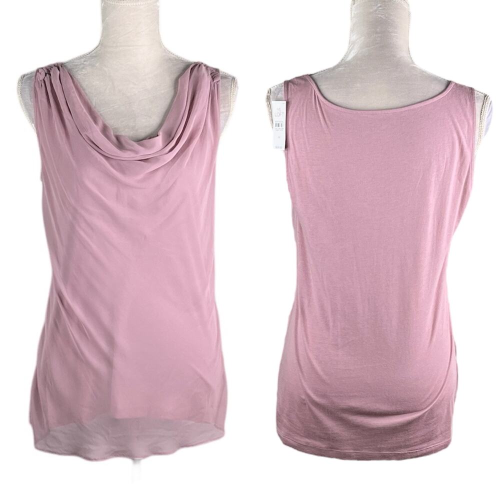 Loft Blouse Top Drape Neck Medium Lavender Sleeveless Overlay New